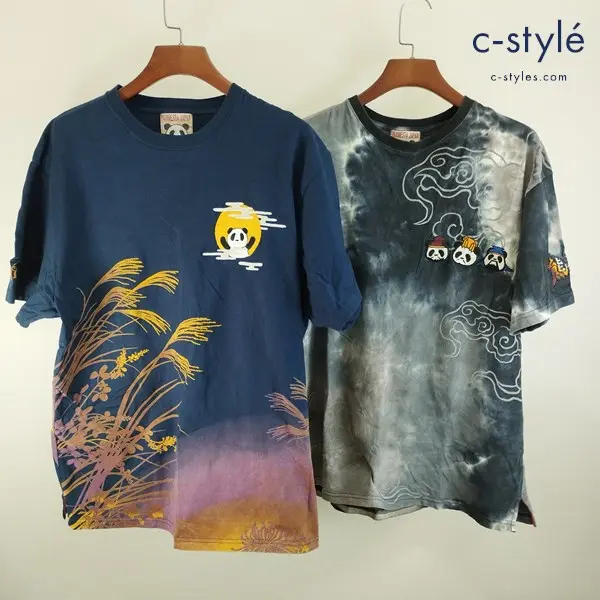 PANDIESTA JAPAN 半袖Tシャツ XXL ネイビー マルチカラー 十五夜パンダ 熊猫外伝 三熊猫志