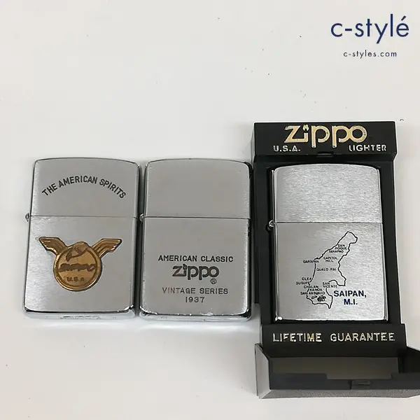 ZIPPO ジッポー オイルライター SAIPAN、M.I THE AMERICAN SPIRITS 他 喫煙具 計3点