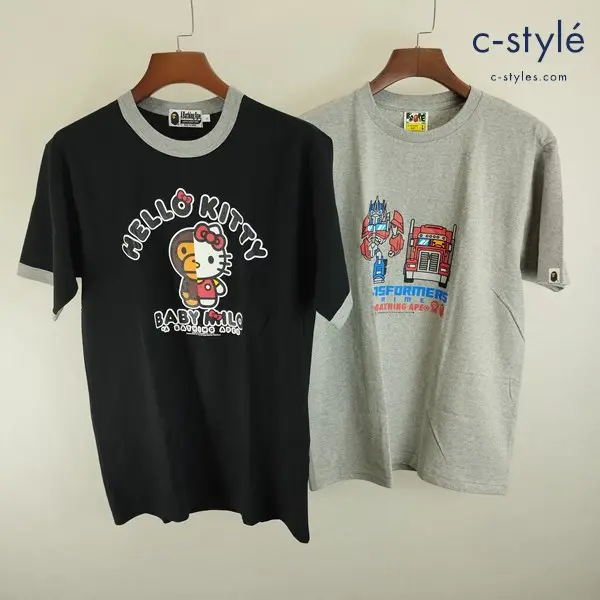 A BATHING APE アベイシングエイプ Tシャツ L グレー ブラック トランスフォーマーハローキティ