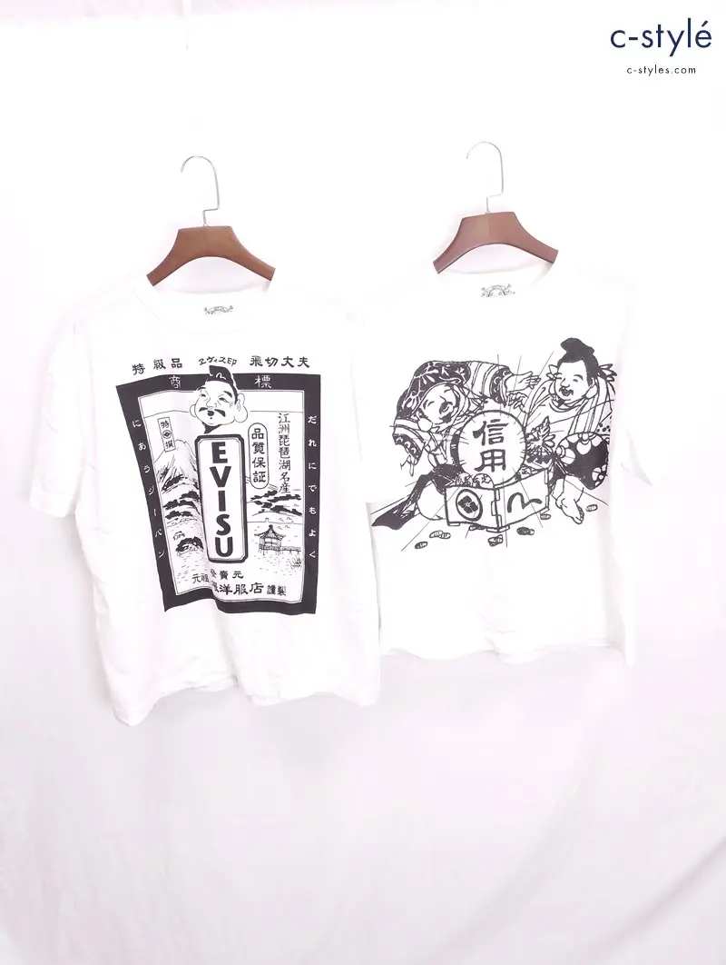 EVISU エヴィス 半袖 Tシャツ 46 ホワイト プリント 綿100%