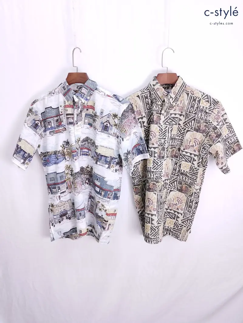 Reyn Spooner レインスプーナー アロハシャツ S ホワイト ベージュ 半袖 ハーフボタン