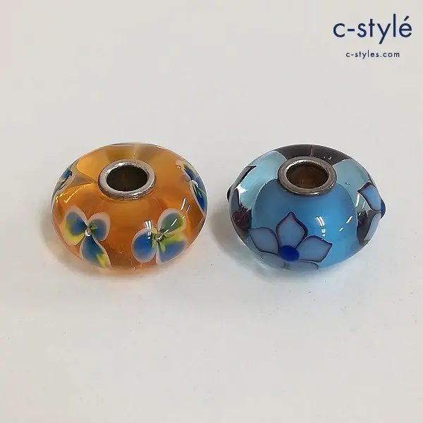 TROLLBEADS トロールビーズ ガラスビーズ マルチカラー ブルー系 花 アクセサリー