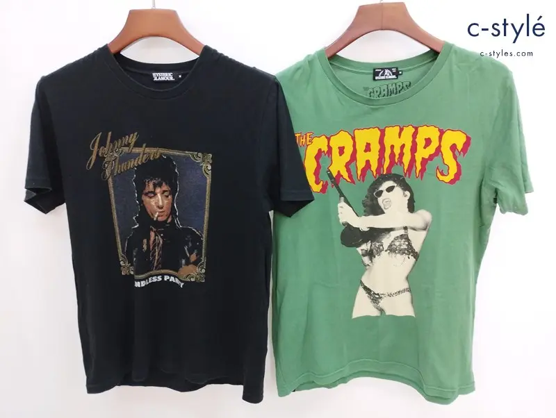 HYSTERIC GLAMOUR 半袖Tシャツ M グリーン ブラック THE CRAMPS ジョニーサンダース