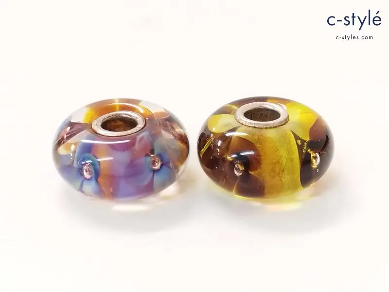 TROLLBEADS トロールビーズ ガラスビーズ マルチカラー 花 フラワー 計2点