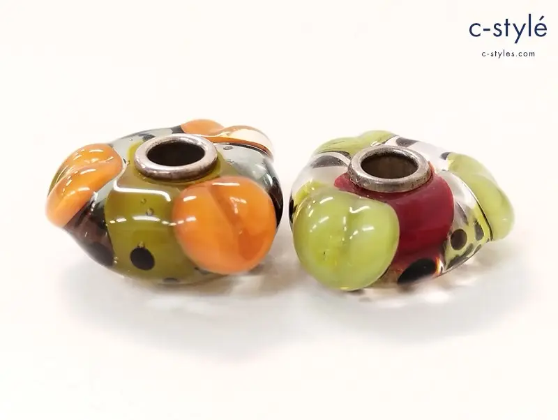 TROLLBEADS トロールビーズ ガラスビーズ マルチカラー 柄 アクセサリー 計2点