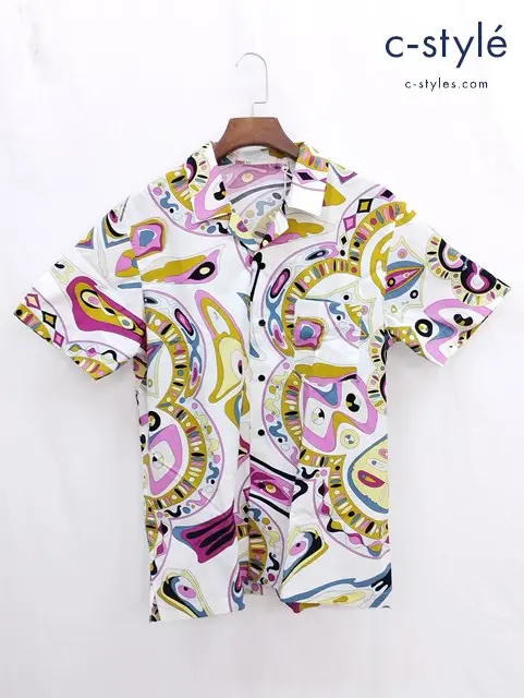 EMILIO PUCCI エミリオプッチ オープンカラーシャツ 半袖 XL マルチカラー 52WM50 52599 綿100% イタリア製