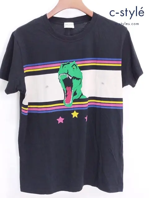 SAINT LAURENT PARIS ジュラシックダイナソー プリント Tシャツ M ブラック 半袖 454150 YB1DF