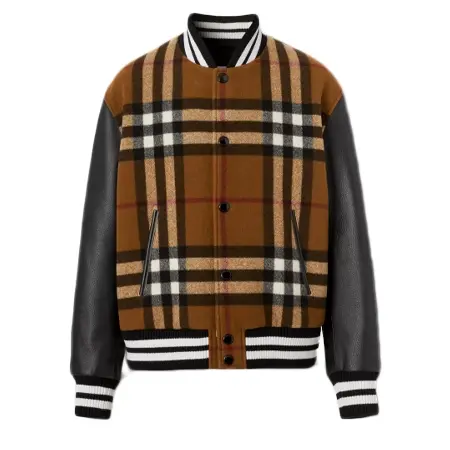 BURBERRY(バーバリー) ジャケット チェック テクニカルウール＆レザー ボマージャケット