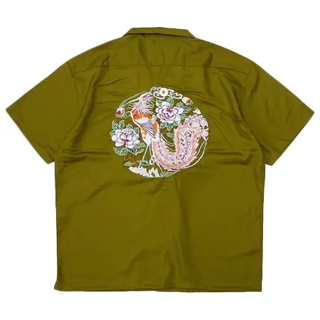 CALEE(キャリー) シャツ 2021春夏 CL-21SS065 Embroidery S/S rayon shirt ◆ CALEE キャリー : 半袖クジャク刺繍シャツ/Olive