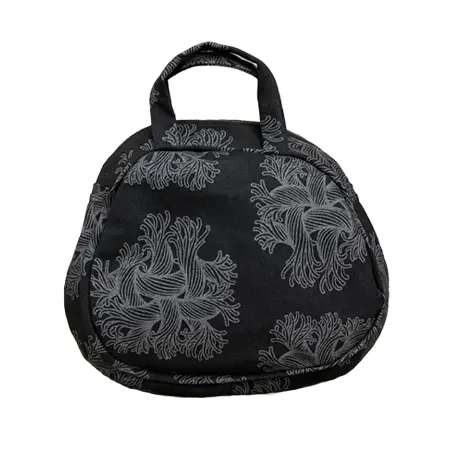 Christopher Nemeth(クリストファーネメス) バッグ Round Bag M- Linen100% Heavy Washed Canvas Print- Embroidery Rope- Black