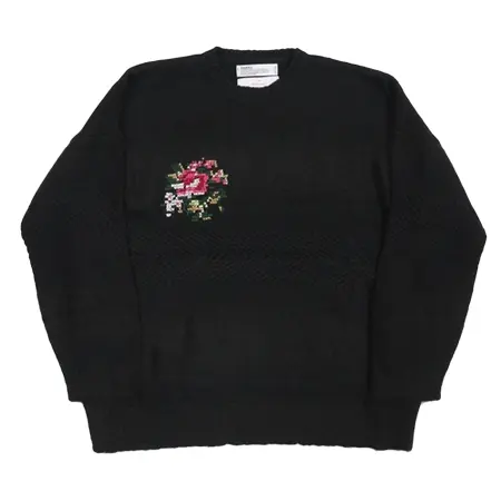 DAIRIKU(ダイリク) ニット Flower Cross Embroidery Border Knit（ブラック）［フラワー刺繍ボーダーニット-21秋冬］ [21AW K-1]