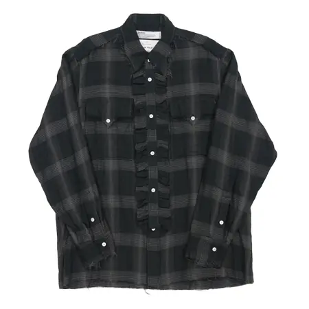 DAIRIKU(ダイリク) シャツ Dallas Triple Gauze Frill Check Shirt（ナイト）［トリプルガーゼフリルチェックシャツ-21秋冬］ [21AW S-1]