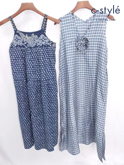 45R フォーティファイブアール ノースリーブワンピース 1 ネイビー系 ブルー系×ホワイト シルク 綿