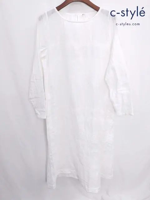 45R フォーティファイブアール ワンピース 0 ホワイト コットン100％ 刺繍 長袖