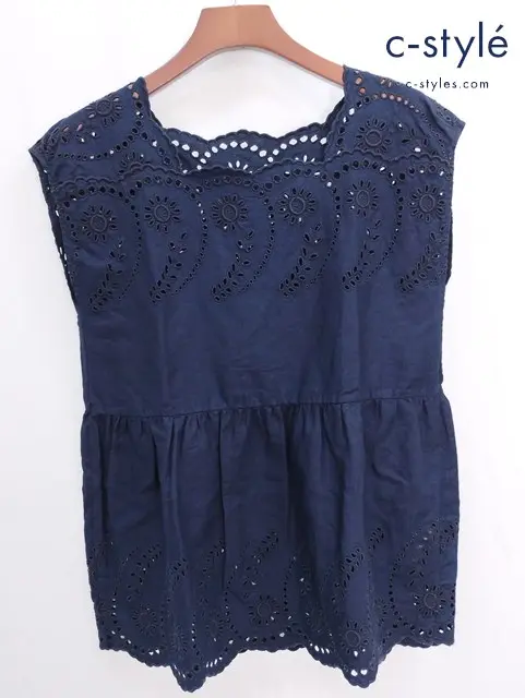 45R フォーティファイブアール ノースリーブ カットワーク ブラウス 3 ネイビー チュニック レディース