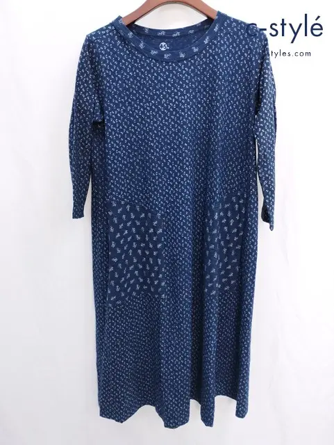 45R フォーティーファイブアール 藍染ロングワンピース 0 インディゴ コットン 花柄