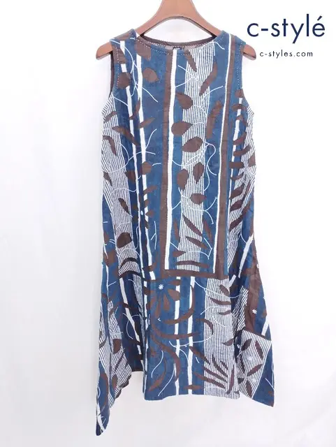 45R フォーティファイブアール ハンドアップリケのワンピース 0 インディゴ ノースリーブ