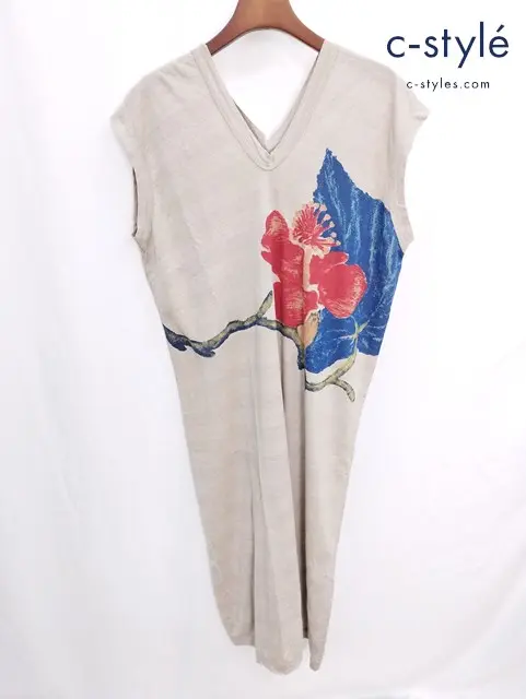 45R フォーティーファイブアール ロングワンピース 0 ベージュ リネン 花