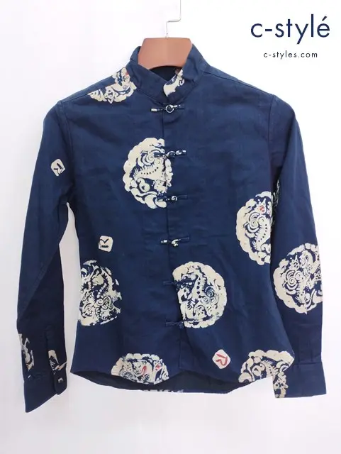 45rpm 長袖シャツ 3 インディゴ 総柄 コットン レディース