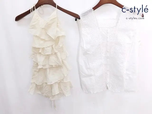 45R Badou-R フリル キャミソール カットワーク ノースリーブ 2 ベージュ ホワイト