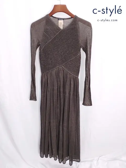 GIORGIO ARMANI ジョルジオ・アルマーニ ロングワンピース ドレス 長袖 カーキ系 イタリア製