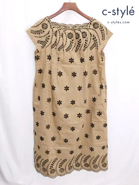 45R フォーティファイブアール ワンピース 0 ベージュ コットンリネン 花 フラワー カットワーク