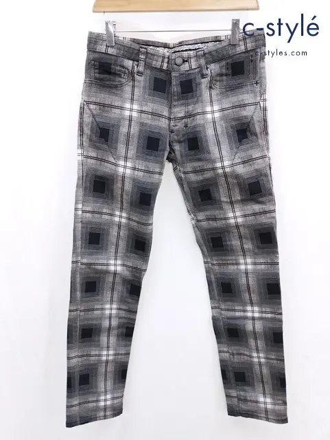 NUMBER (N)INE ナンバーナイン ストレートパンツ 2 マルチカラー チェック ハート涙 レザーパッチ F07-NNP006B