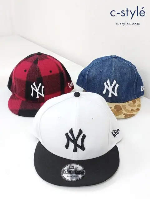 NEW ERA ニューエラ キャップ 7 1/2 ONE SIZE 9FIFTY チェック柄 デニム MLB 計3点