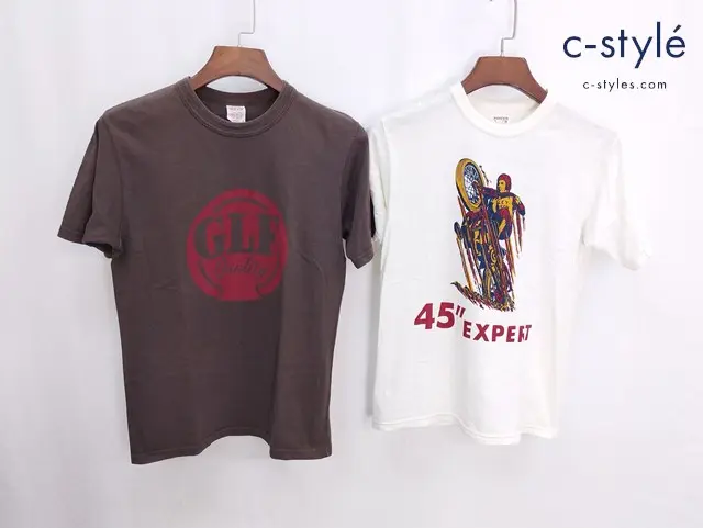 FREEWHEELERS POWER WEAR パワーウェア Tシャツ 1935 HILL CLMB RACE G.L.F. S ホワイト 茶系 半袖 バイク