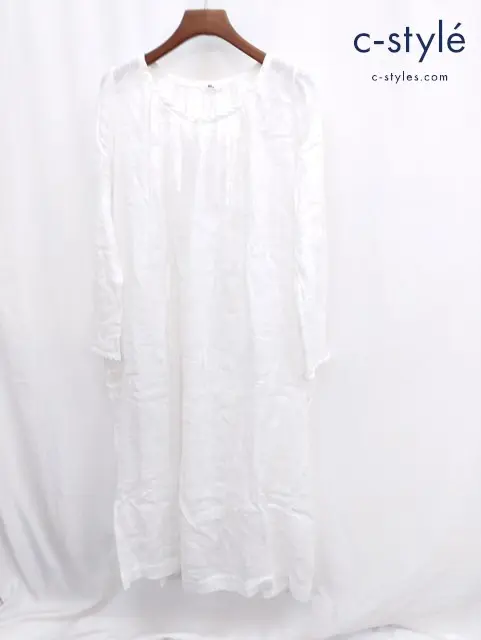 45R フォーティーファイブアール ワンピース 長袖 SIZE-0 ホワイト 無地 7025019 麻100％ レディース