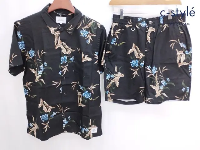 THE CRIME クライミー セットアップ 半袖シャツ ショートパンツ M ブラック 総柄 花柄