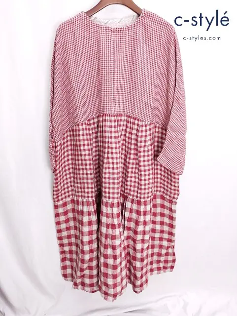 pate a chou パトアシュ ワンピース 00 レッド×ホワイト リネン チェック柄 45R