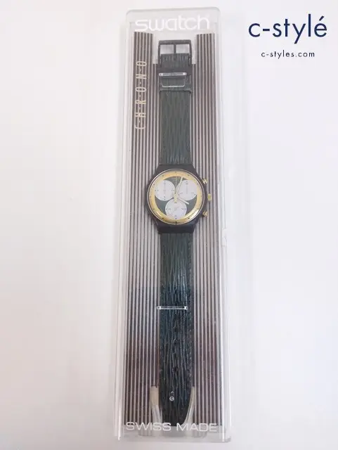 SWATCH スウォッチ 腕時計 Quartz クォーツ CHRONO クロノグラフ ブラック×グリーン SCB 107 ローラーボール