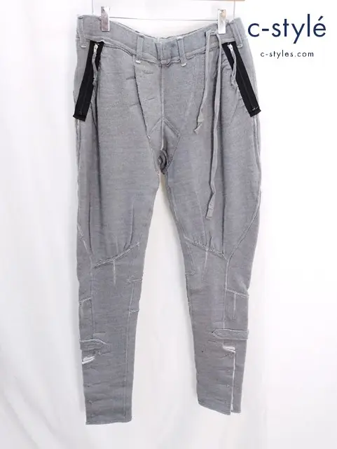 TAKAHIRO MIYASHITA TheSoloIst. ウールヘリンボーンジャージーパンツ S グレー s.0022 ダメージ加工