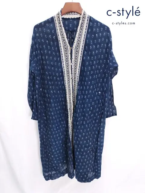 45R フォーティファイブアール ロングカーディガン 0 インディゴ ガウン 総柄