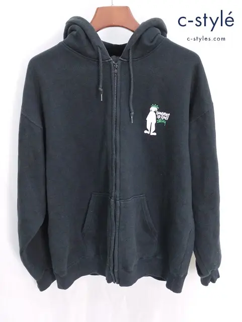 STUSSY ステューシー 2000ｓ ジップアップパーカ フーディ L ブラック シャドーマン クラウン 銀タグ