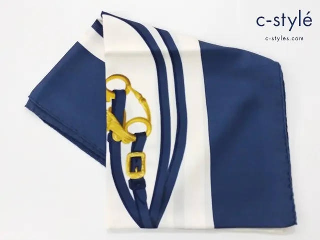 HERMES エルメス スカーフ ネイビー カレ90 BRIDES de GALA シルク100% レディース