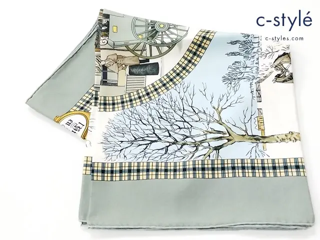 HERMES エルメス スカーフ グレー系 カレ90 レディース