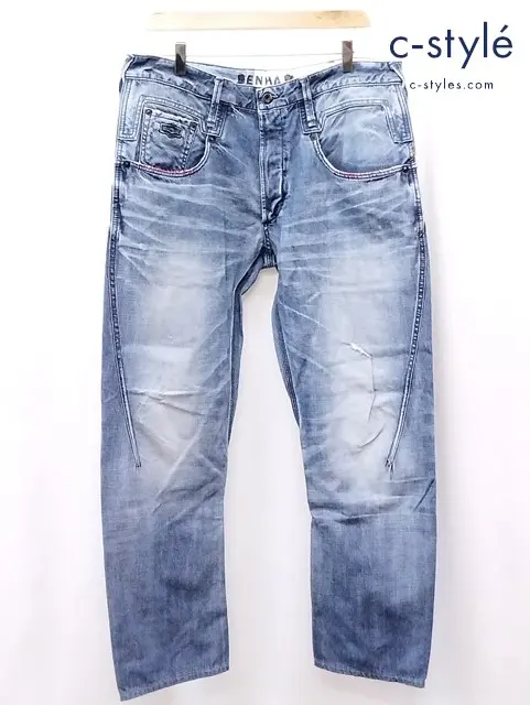DENHAM デンハム デニムパンツ W34 L32 インディゴ CROSS BACK CARROT FIT ダメージ加工