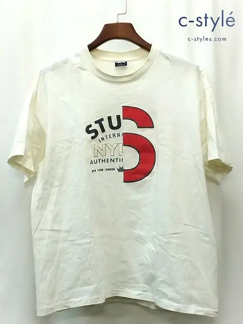 STUSSY ステューシー 90s 中期 Tシャツ 半袖 XL ホワイト 紺タグ スプリットロゴ COTTON100％ USA製