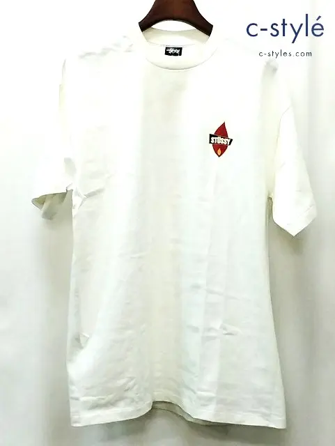 STUSSY ステューシー 90s 中期 Tシャツ 半袖 XL ホワイト 紺タグ fuel the fire ロゴ 綿100％ USA製