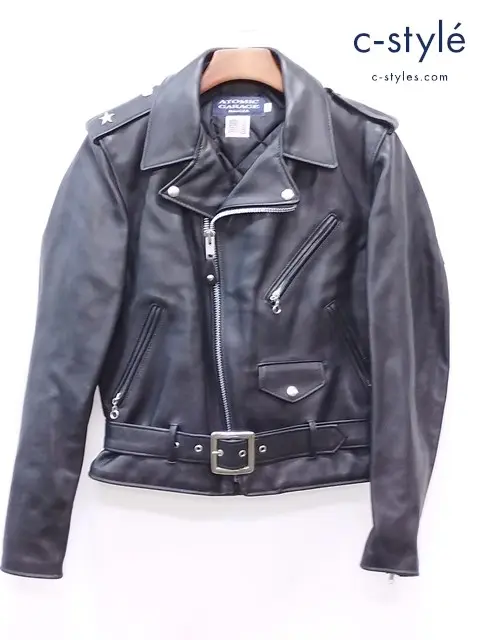 Schott × ATMIC GARAGE ショット×アトミックガレージ ダブルライダース 38 ブラック