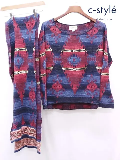 Denim & Supply Ralph Lauren ネイティブ柄ニット マフラー ONE SIZE 赤×紺系