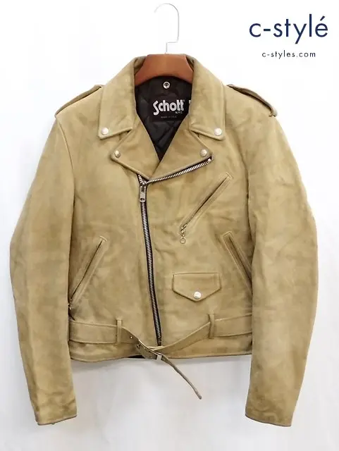 Schott ショット ダブルライダース 38 ベージュ スエード
