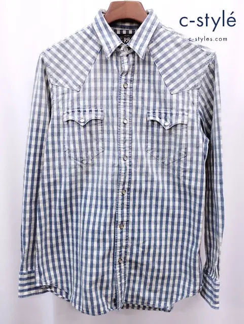 RRL ダブルアールエル ウエスタンデニムチェックシャツ M ホワイト×ネイビー 19583