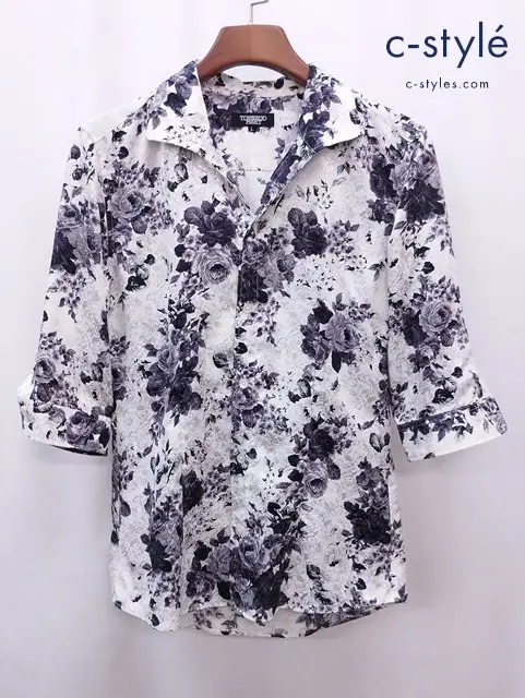 Tornado Mart トルネードマート 五分袖シャツ L ホワイト×ブラック系 花柄