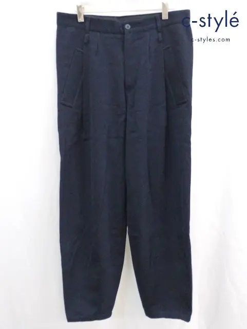 GIORGIO ARMANI ジョルジオアルマーニ ウールワイドパンツ 48R ネイビー 2WGPP0QP T03M5 PRESS イタリア製