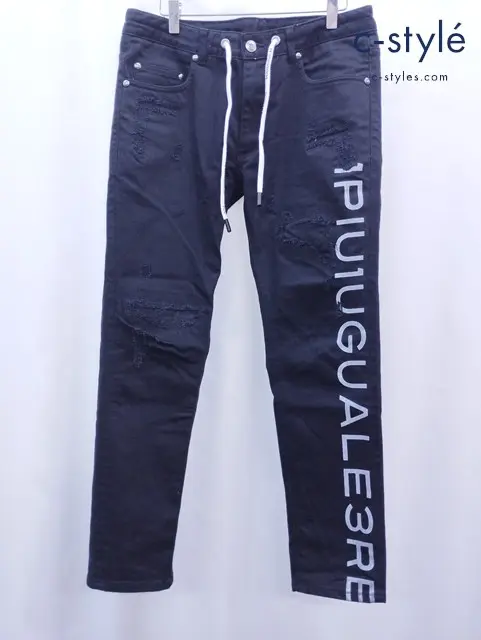 1PIU1UGUALE3 RELAX ウノ ピゥ ウノ ウグァーレ トレ リラックス サイドロゴデニムパンツ L ブラック