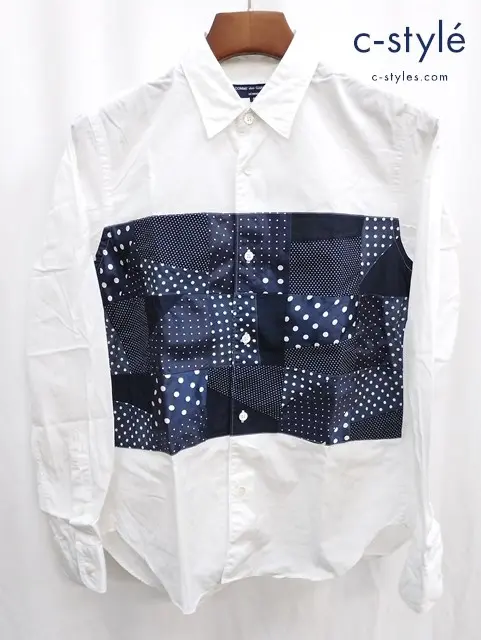COMME des GARCONS HOMME コムデギャルソンオム パッチワークシャツ S ホワイト×ネイビー