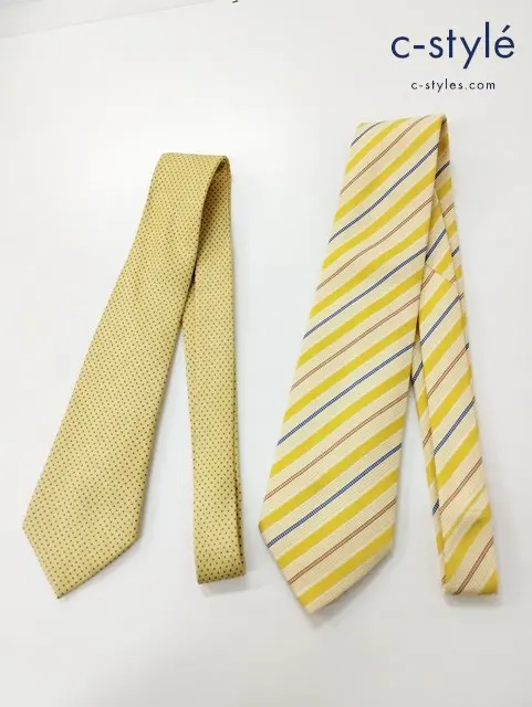 HERMES エルメス ネクタイ イエロー系 ドット レジメンタルストライプ